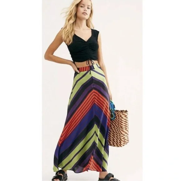 Free People Multicolor Striped Rio Maxi Skirt size 10' - Picture 1 of 5
